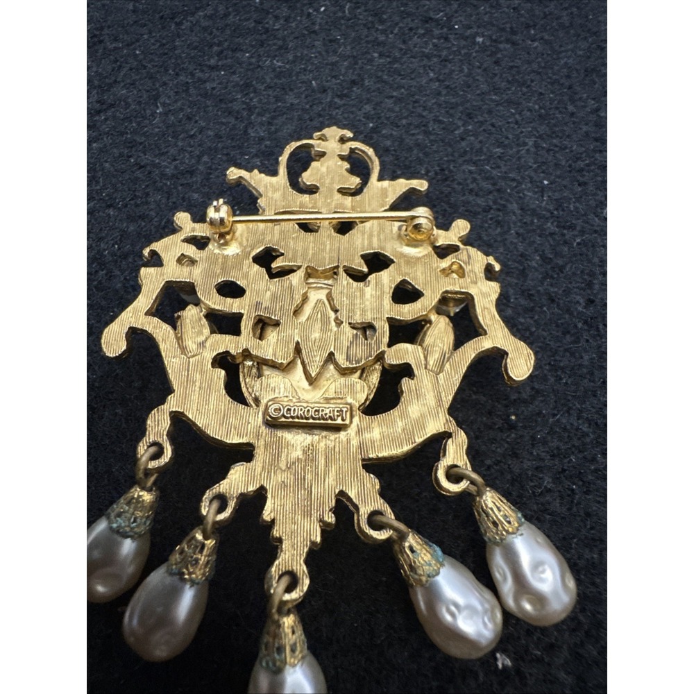 Coro Craft Rare Victorian Revival 1940's Gold Tone Brooch Faux Amethyst Baroque - Picture 8 of 9